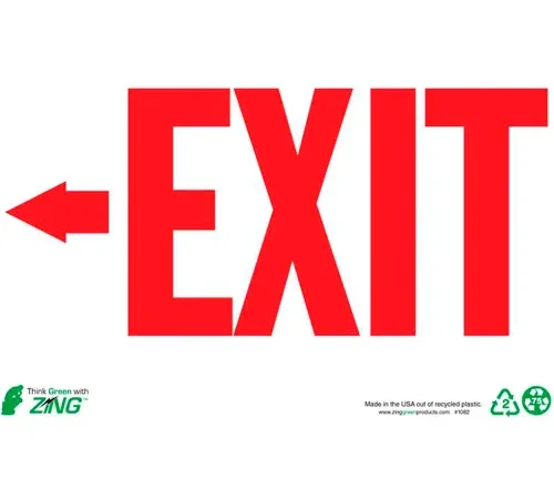 Zing Eco Safety Sign, Exit Left Arrow, 10"W x 7"H, Recycled Plastic