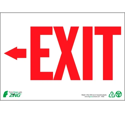 Zing Eco Safety Sign, Exit Left Arrow, 10"W x 7"H, Recycled Polystyrene Self Adhesive