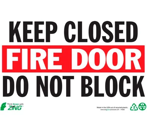 Zing Eco Safety Sign, Keep Fire Door Closed, 10"W x 7"H, Recycled Plastic
