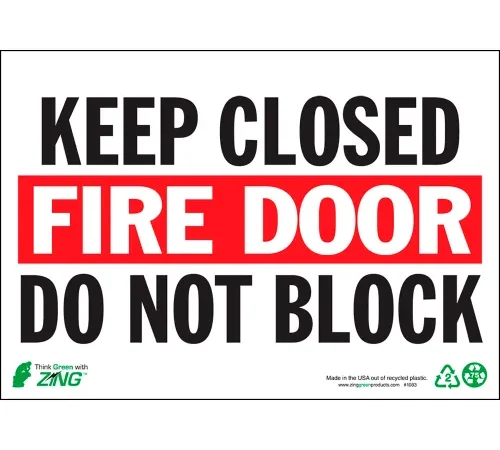 Zing Eco Safety Sign, Keep Fire Door Closed, 10"W x 7"H, Recycled Aluminum