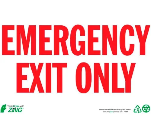 Zing Eco Safety Sign, Emergency Exit Only, 10"W x 7"H, Recycled Plastic