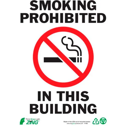 Zing Eco Safety Sign, Smoking Prohibited, 7"W x 10"H, Recycled Plastic