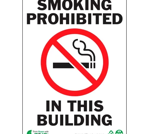 Zing Eco Safety Sign, Smoking Prohibited, 7"W x 10"H, Recycled Aluminum