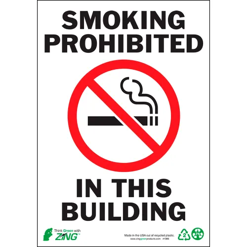 Zing Eco Safety Sign, Smoking Prohibited, 7"W x 10"H, Recycled Aluminum