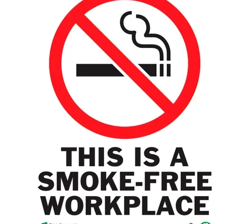 Zing Eco Safety Sign, Smokefree Workplace, 7"W x 10"H, Recycled Polystyrene Self Adhesive