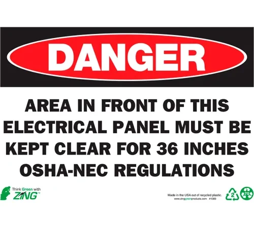 Zing Eco Safety Sign, Danger Electrical Panel, 10"W x 7"H, Recycled Aluminum