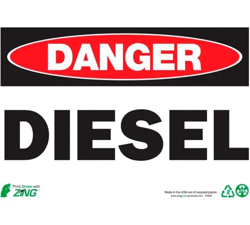 Zing Eco Safety Sign, Danger Diesel, 10"W x 7"H, Recycled Plastic