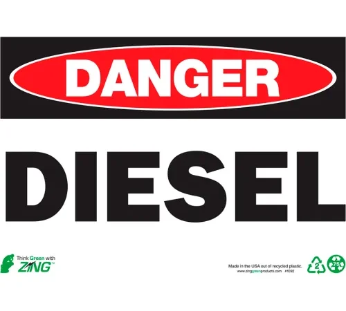 Zing Eco Safety Sign, Danger Diesel, 10"W x 7"H, Recycled Polystyrene Self Adhesive