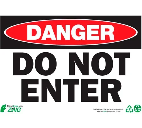 Zing Eco Safety Sign, Danger Do Not Enter, 10"W x 7"H, Recycled Plastic