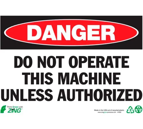 Zing Eco Safety Sign, Danger Do Not Operate, 10"W x 7"H, Recycled Plastic