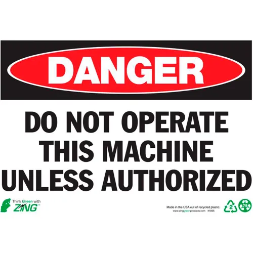 Zing Eco Safety Sign, Danger Do Not Operate, 10"W x 7"H, Recycled Plastic