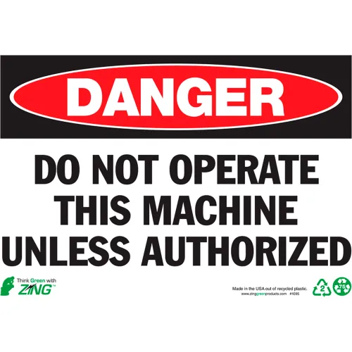Zing Eco Safety Sign, DANGER Do Not Operate, 10"W x 7"H, Recycled Aluminum