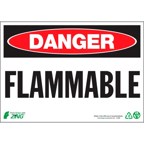 Zing Eco Safety Sign, Danger Flammable, 10"W x 7"H, Recycled Polystyrene Self Adhesive