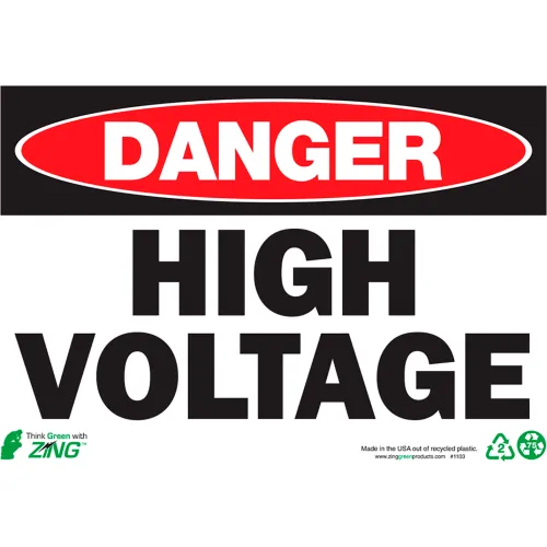 Zing Eco Safety Sign, Danger High Voltage, 10"W x 7"H, Recycled Aluminum