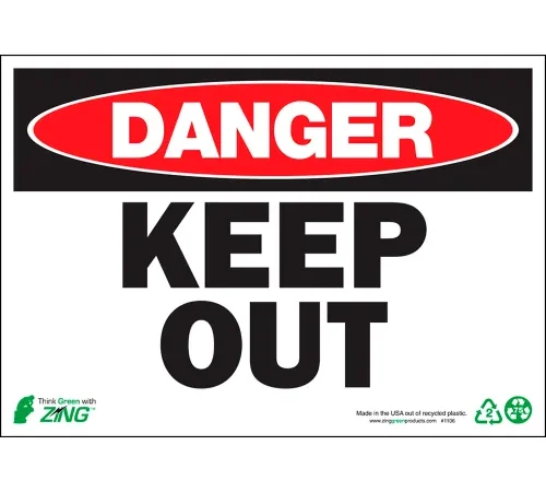 Zing Eco Safety Sign, Danger Keep Out, 10"W x 7"H, Recycled Aluminum