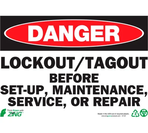 Zing Eco Safety Sign, Danger Lockout-Tagout, 10"W x 7"H, Recycled Aluminum