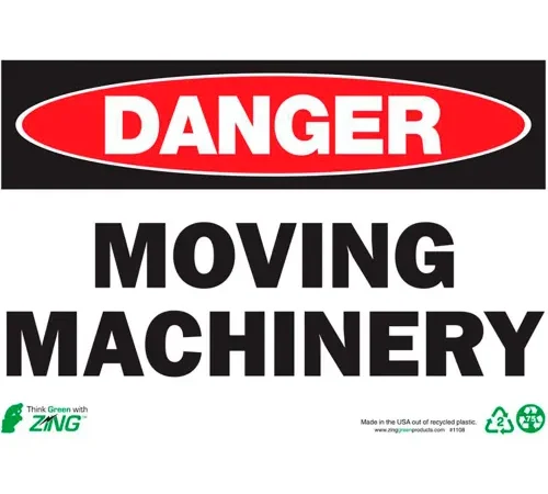 Zing Eco Safety Sign, Danger Moving Machinery, 10"W x 7"H, Recycled Plastic
