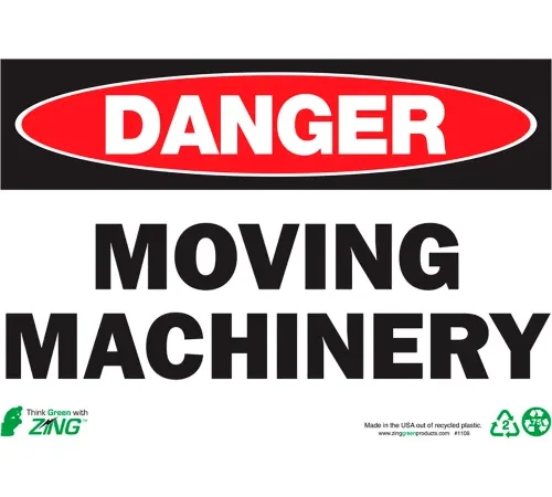 Zing Eco Safety Sign, Danger Moving Machinery, 10"W x 7"H, Recycled Aluminum