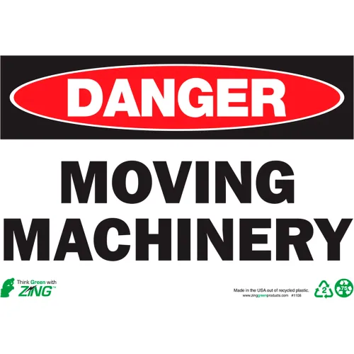 Zing Eco Safety Sign, Danger Moving Machinery, 10"W x 7"H, Recycled Polystyrene Self Adhesive