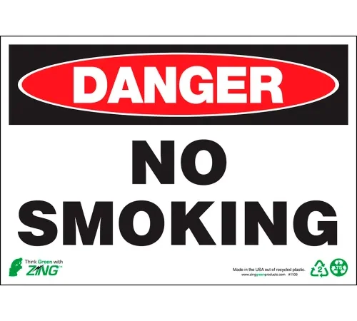 Zing Eco Safety Sign, Danger No Smoking, 10"W x 7"H, Recycled Aluminum