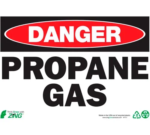 Zing Eco Safety Sign, Danger Propane Gas, 10"W x 7"H, Recycled Plastic