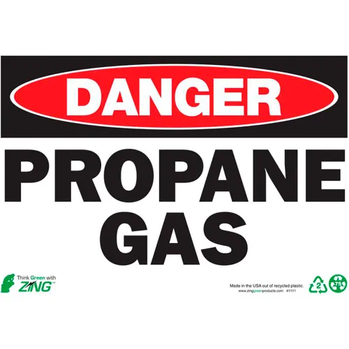 Zing Eco Safety Sign, Danger Propane Gas, 10"W x 7"H, Recycled Plastic