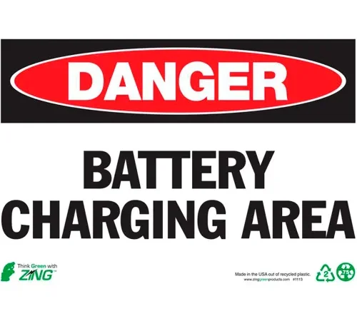 Zing Eco Safety Sign, Danger Battery Charging Area, 10"W x 7"H, Recycled Plastic