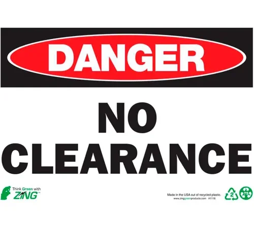 Zing Eco Safety Sign, Danger No Clearance, 10"W x 7"H, Recycled Plastic