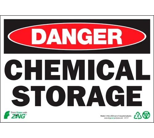 Zing Eco Safety Sign, Danger Chemical Storage, 10"W x 7"H, Recycled Aluminum