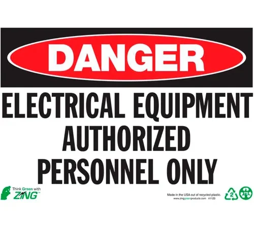 Zing Eco Safety Sign, Danger Electrical Equipment, 10"W x 7"H, Recycled Plastic