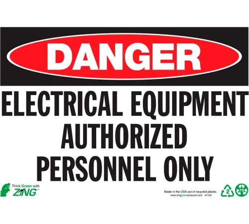 Zing Eco Safety Sign, Danger Electrical Equipment, 10"W x 7"H, Recycled Polystyrene Self Adhesive