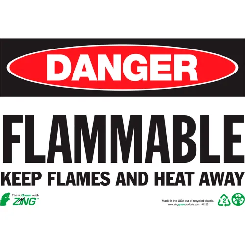 Zing Eco Safety Sign, Danger Flammable Keep Flames Away, 10"W x 7"H, Recycled Polystyrene