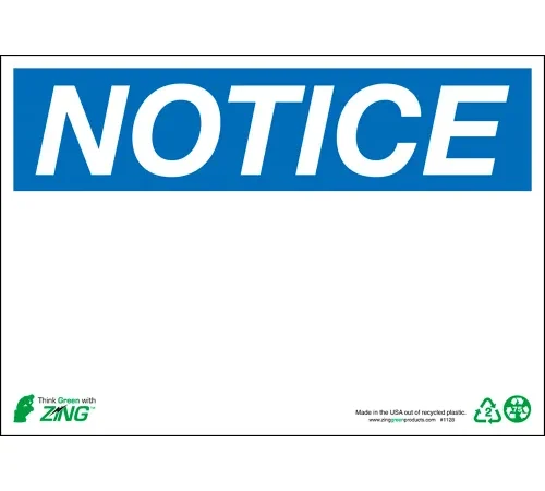 Zing Eco Safety Sign, Notice, Blank, 10"W x 7"H, Recycled Polystyrene Self Adhesive