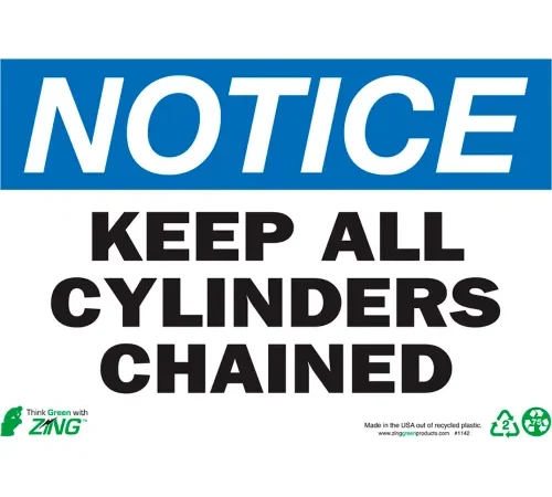 Zing Eco Safety Sign, Notice Keep Cylinder Chained, 10"W x 7"H, Recycled Aluminum
