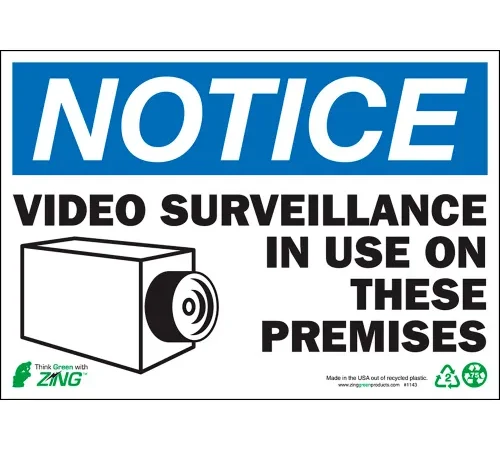 Zing Eco Safety Sign, Notice Video Surveillance, 10"W x 7"H, Recycled Aluminum
