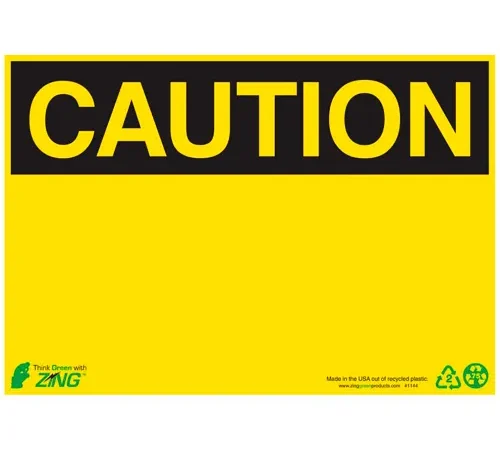 Zing Eco Safety Sign, Caution, Blank, 10"W x 7"H, Recycled Plastic