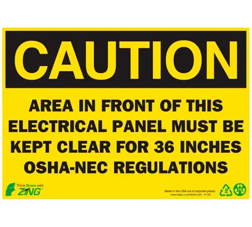 Zing Eco Safety Sign, Caution Electrical Panel, 10"W x 7"H, Recycled Plastic
