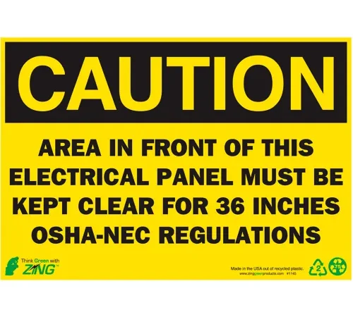 Zing Eco Safety Sign, Caution Electrical Panel, 10"W x 7"H, Recycled Polystyrene Self Adhesive
