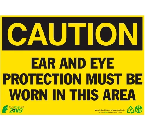 Zing Eco Safety Sign, Caution Ear Protection Required, 10"W x 7"H, Recycled Polystyrene