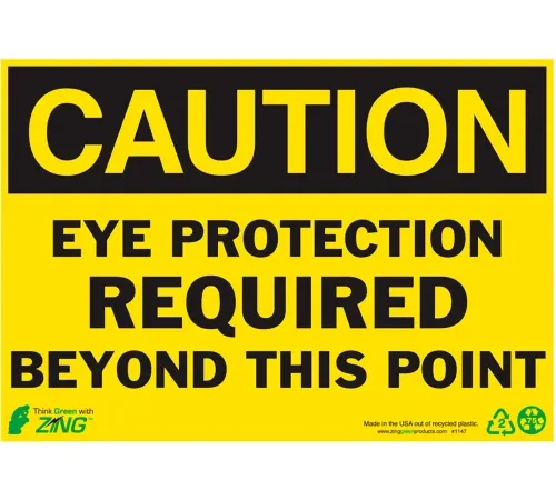 Zing Eco Safety Sign, Caution Eye Protection Required, 10"W x 7"H, Recycled Aluminum