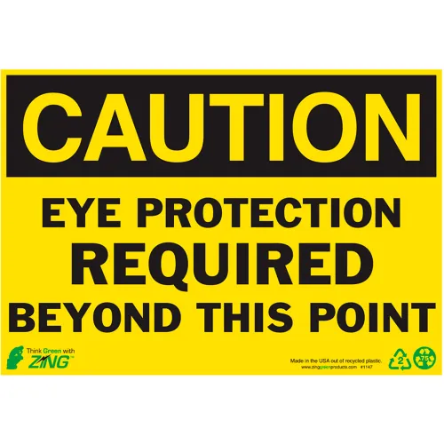 Zing Eco Safety Sign, Caution Eye Protection Required, 10"W x 7"H, Recycled Polystyrene