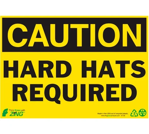Zing Eco Safety Sign, Caution Hard Hat Required, 10"W x 7"H, Recycled Aluminum
