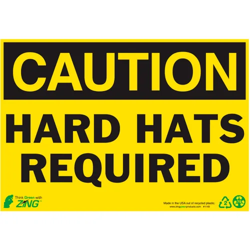 Zing Eco Safety Sign, Caution Hard Hat Required, 10"W x 7"H, Recycled Aluminum