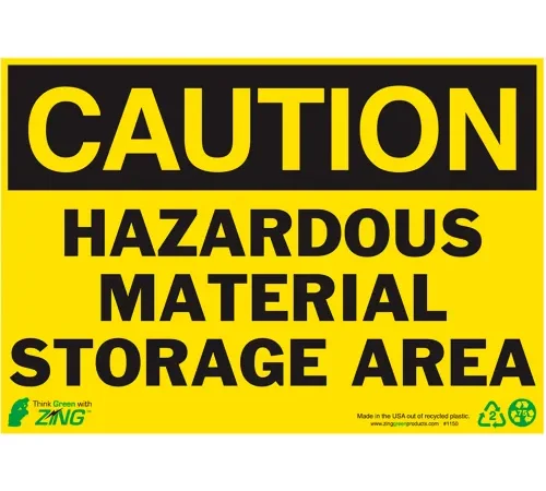 Zing Eco Safety Sign, Caution Hazardous Material Storage Area, 10"W x 7"H, Recycled Aluminum