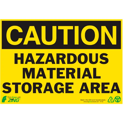 Zing Eco Safety Sign, Caution Hazardous Material Storage Area, 10"W x 7"H, Recycled Polystyrene