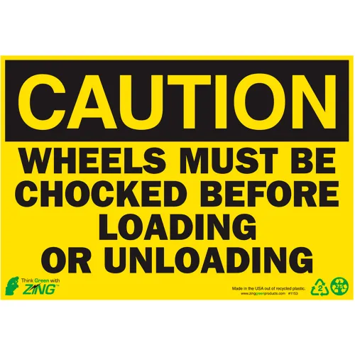 Zing Eco Safety Sign, Caution Wheels Must Be Chocked, 10"W x 7"H, Recycled Aluminum