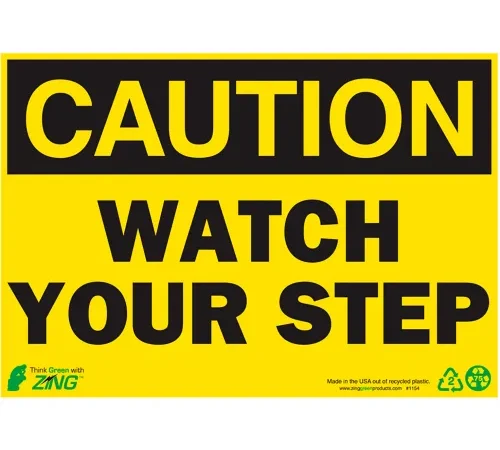 Zing Eco Safety Sign, Caution Watch Your Step, 10"W x 7"H, Recycled Aluminum