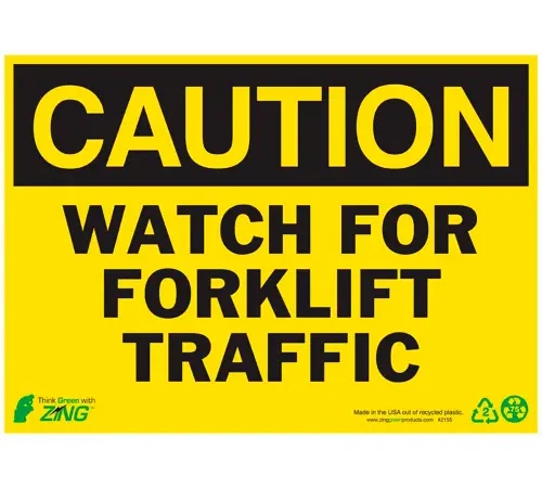 Zing Eco Safety Sign, Caution Watch For Forklift Traffic, 10"W x 7"H, Recycled Plastic
