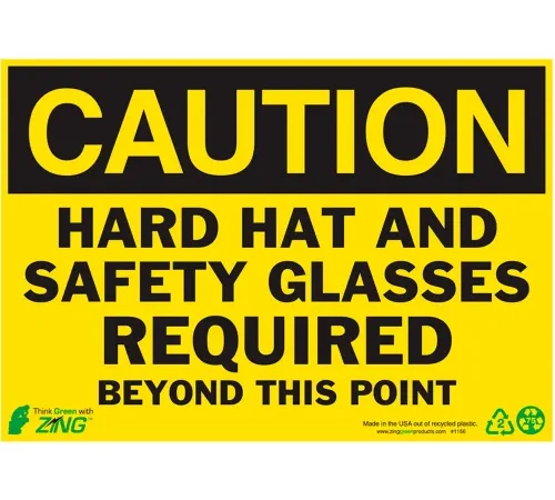 Zing Eco Safety Sign, Caution Hard Hat and Safety Glasses Required, 10"W x 7"H, Recycled Polystyrene