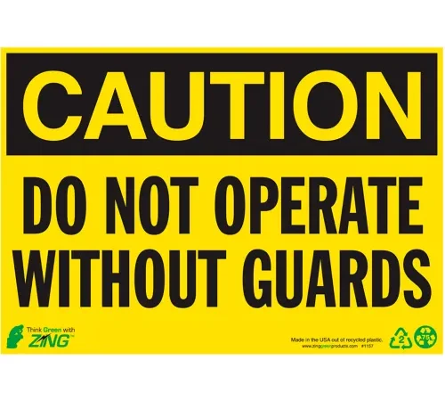 Zing Eco Safety Sign, Caution Do Not Operate Without Guards, 10"W x 7"H, Recycled Polystyrene